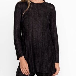 Johnny Was Jade Black Sheer Metallic Tunic Top Long Sleeve Size L